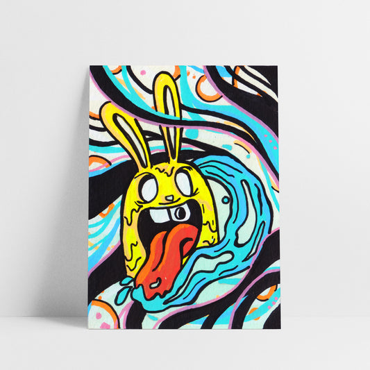Hand Painted Card - Trippy Drool Bunny